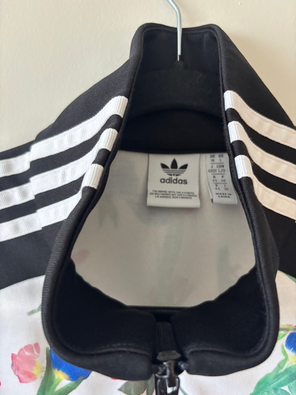 adidas White Floral Track Bomber Jacket with Black Trim - Picture 3 of 4